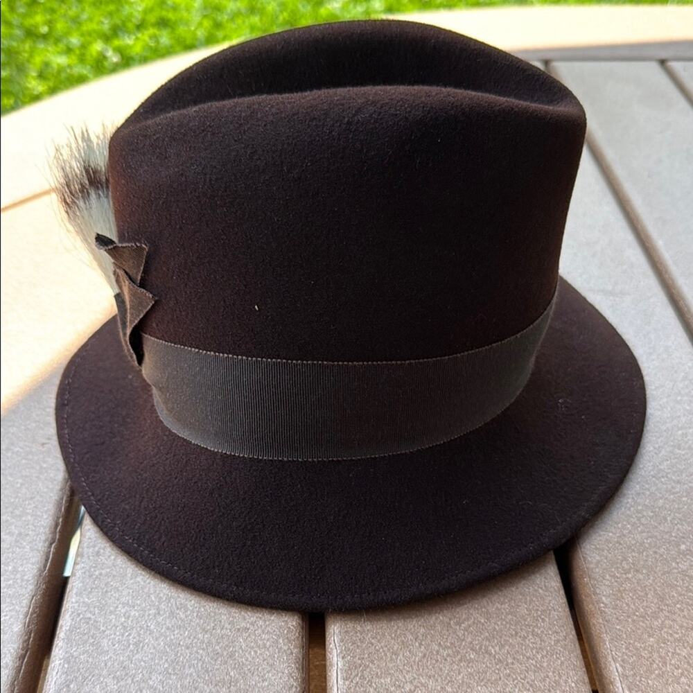 Frank Olive Jacobson's Brown Wool Fedora Hat with Brush Accent Vintage - Picture 2 of 6